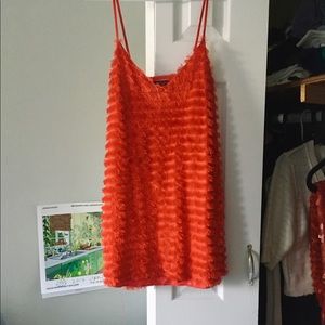 Mini red party fringed dress with thin straps